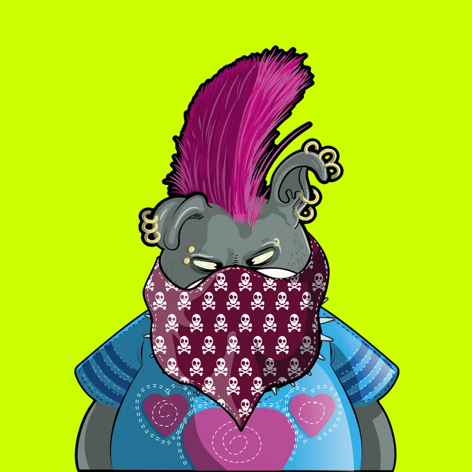 Bob in a pink mohawk and skull bandana on the Robinhood green background